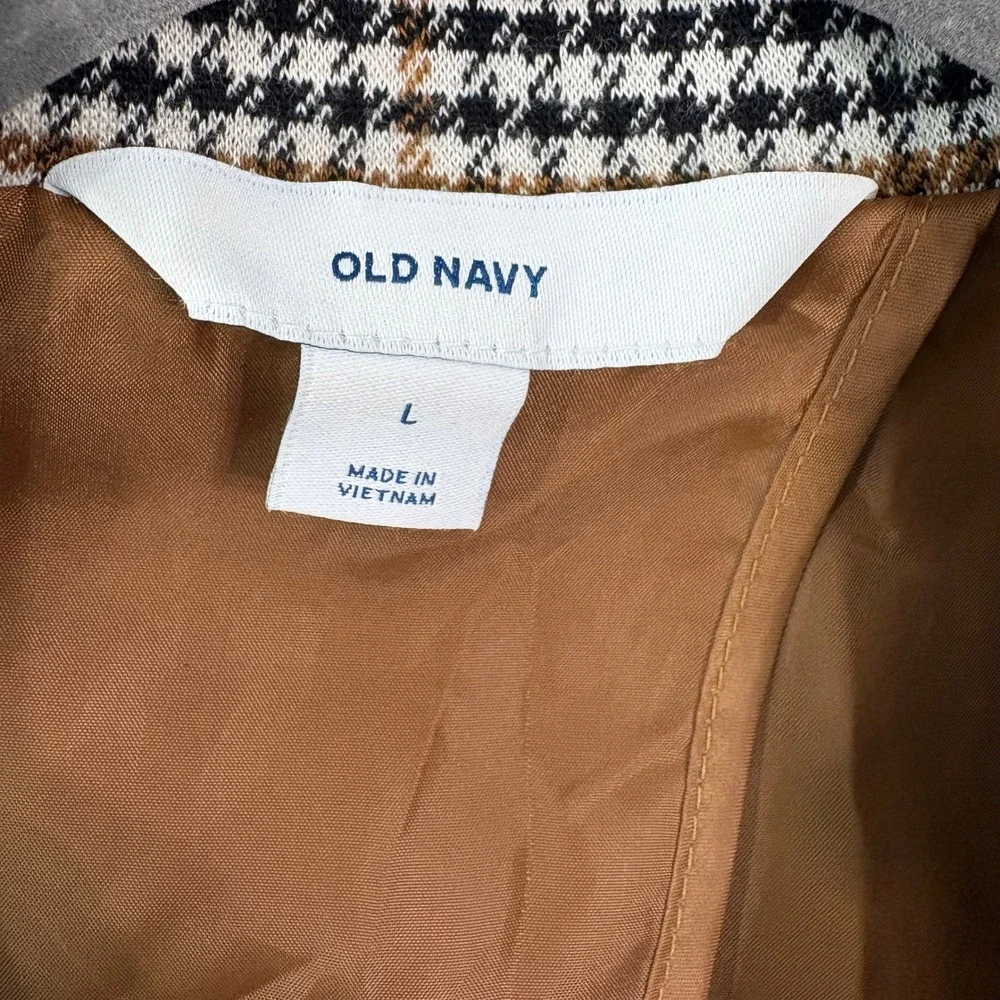 Old Navy Blazer Womens L‎ Brown Houndstooth Plaid Stretch Professional Academia